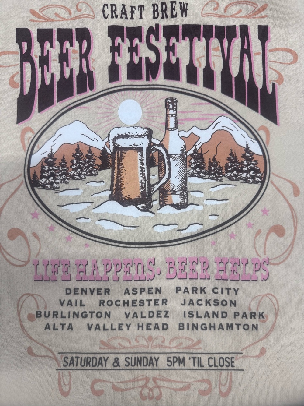 Beer Festival Sweatshirt long sleeve - Tan with Pink Accents